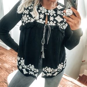 Mossimo Embroidered Ruffle Tie Spring Top